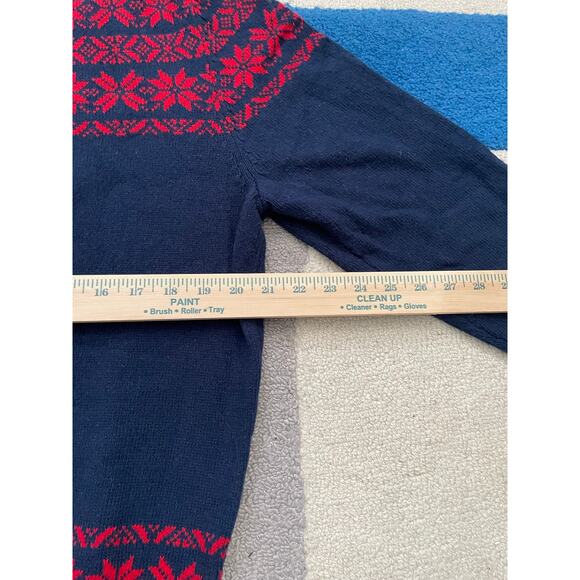 Vintage Le Tigre Men's Large Wool Blend Blue Red Holiday Sweater - Picture 7 of 8